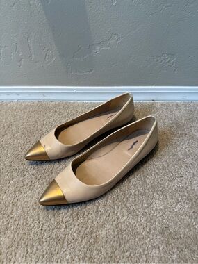 J.Crew Women’s Beige Ballet Flats with Gold Cap Toe
